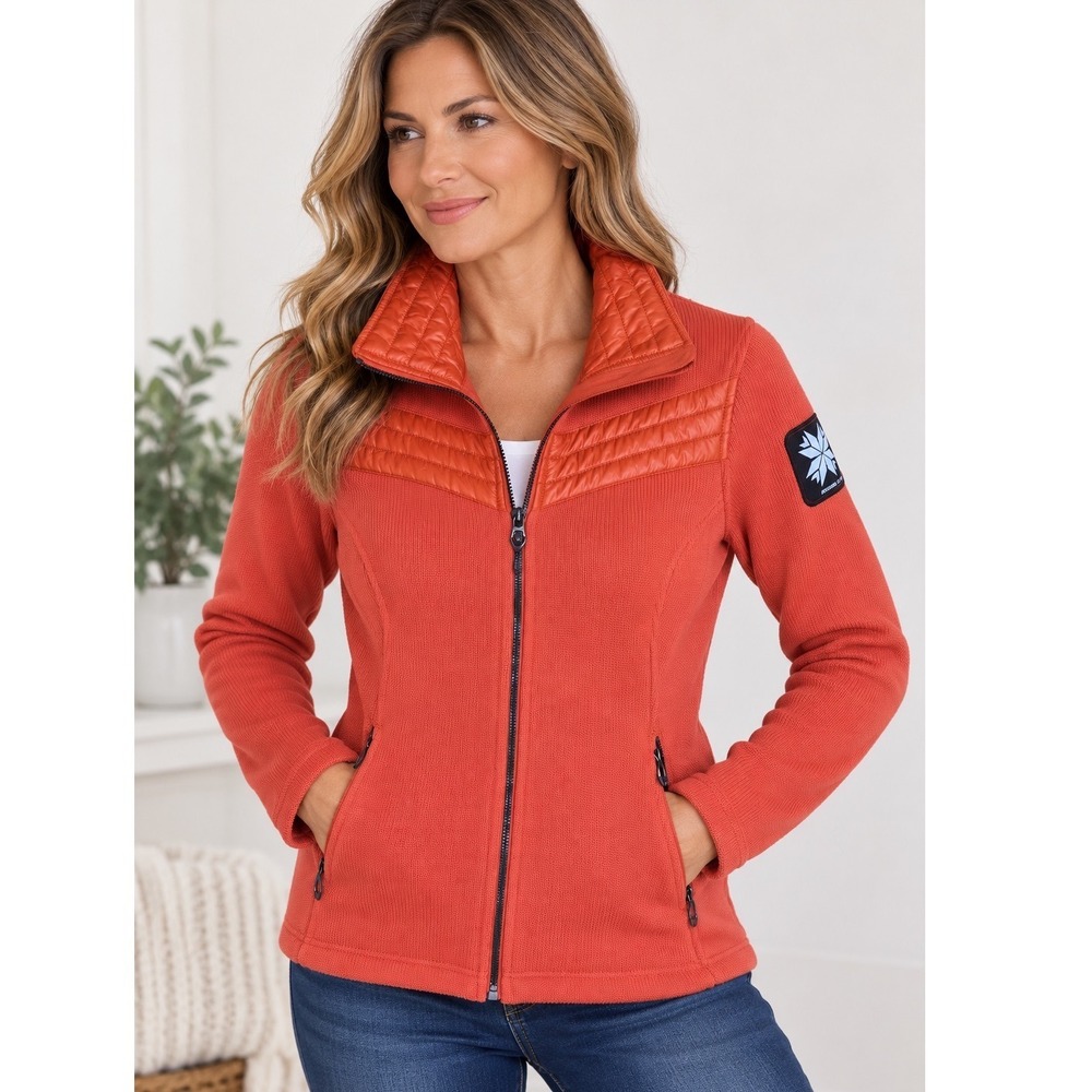 Spyder Women Small Orange Core Sweater Hybrid Quilted Full Zip Jacket Activewear
